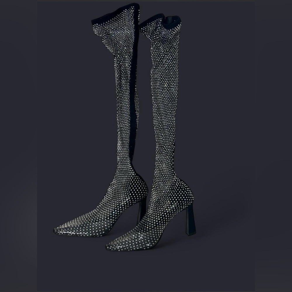 Steve Madden Black Rhinestone Over-the-Knee Pointed-Heel Boots